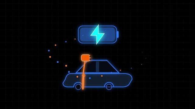 Electric car charging station animation neon icon for sustainable energy and ev technology battery d