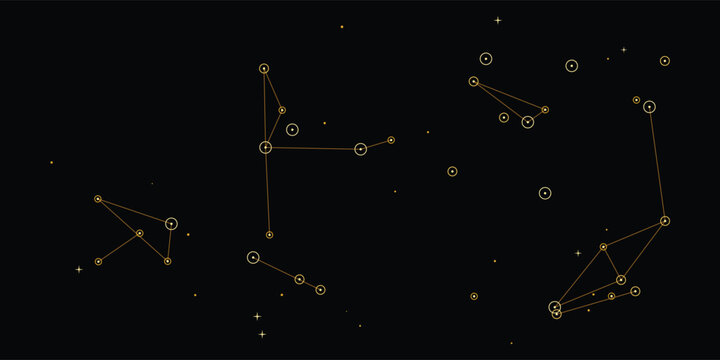 Constellations connecting stars in dark night sky during cosmic exploration
