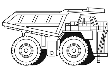 Mining Dump Truck Line Art Illustration, Heavy Equipment Haul Truck Vector, Kids Coloring Page isolated on white background © Faiz Grafis