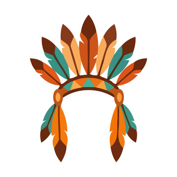 Colorful native american headdress with tribal feathers for cultural celebration and traditional costume design Vector