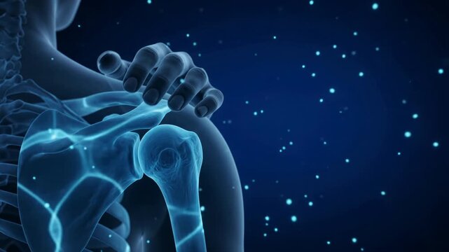3D medical animation of localized shoulder pain and inflammation in the human body.