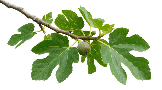 Fresh green fig tree branch with leaves