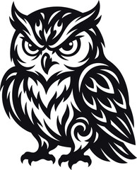 Fototapeta premium Black and White Angry Owl Tribal Vector Illustration