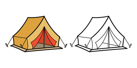 Camping tent illustration featuring colorful and outline designs for outdoor adventure, wilderness travel, hiking, camping trips, and recreation graphics © MST SALEHA BEGUM