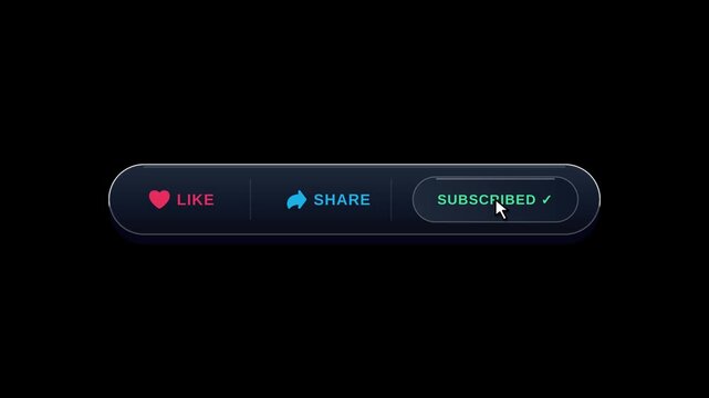 Animated social media like share and subscribe button transparent