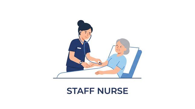 Professional staff nurse checking blood pressure of elderly patient in hospital room vector graphic