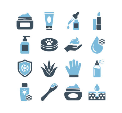 Skincare Cosmetic Winter Icons Set for Beauty and Wellness Design