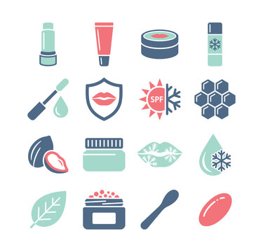 Lip Care Winter Icons Set for Cosmetic and Beauty Design