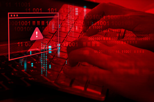 AI Malware attack virus alert , malicious software infection , cyber security awareness training to protect business information from threat attacks
