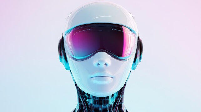 Futuristic robot with protective goggles in a sci-fi 3D render