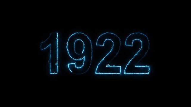 1922 neon line text. Abstract 1922 neon text animation ,For neon color Glowing neon number text background 4k video animation .Digital font against a dark background