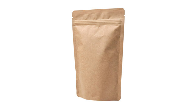 Brown kraft paper bag standing upright isolated on transparent background