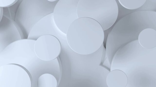 Abstract white hexagons, circles, and rings form a clean modern animated background.
