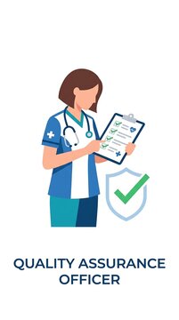 Quality assurance officer checking medical records on clipboard vector illustration for hospital