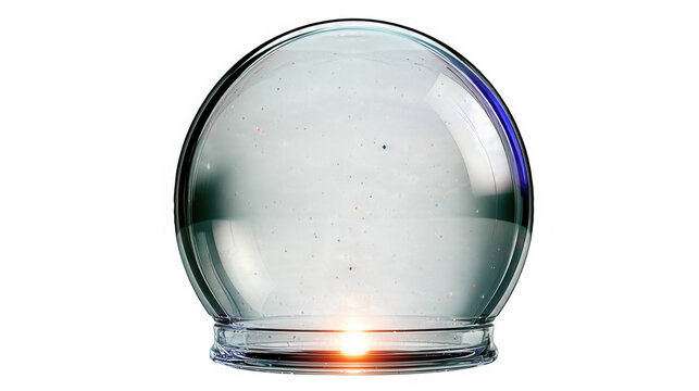Empty glass snow globe with glowing base with source base isolated on transparent background