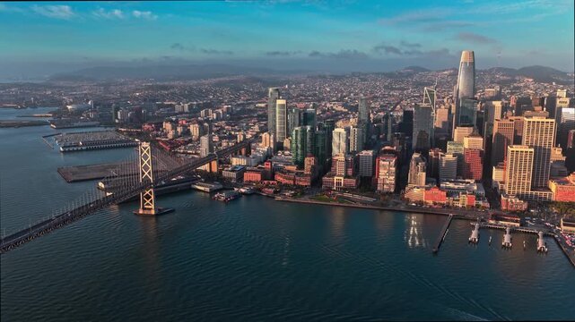 San Francisco Downtown Skyline And Waterfront At Sunset