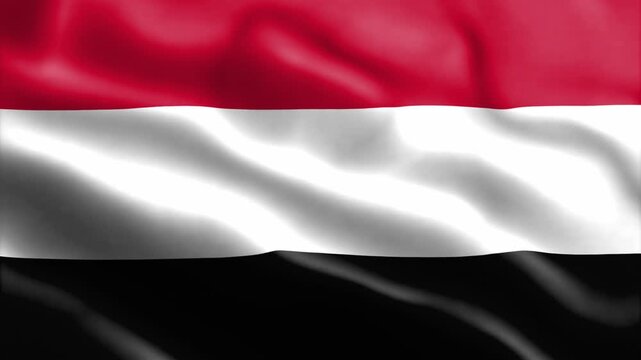 Yemen National Flag Waving in the Wind