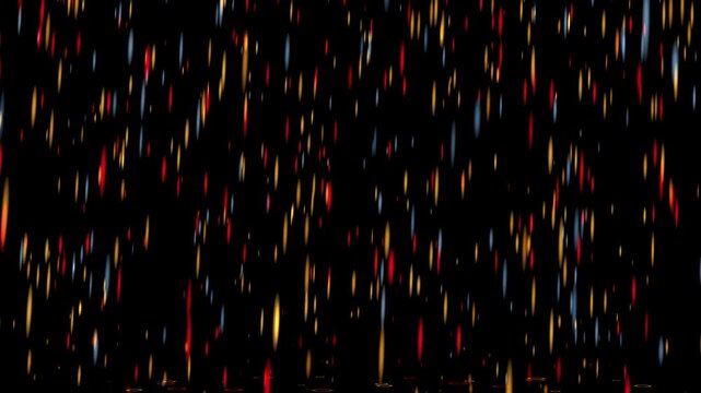 Dynamic abstract background featuring vertical colorful light streaks, resembling falling rain or pixelated particles on a dark canvas, creating an intense atmospheric bokeh effect for digital media