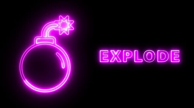 Neon Pink Explode Bomb Sign Illustration Featuring A Glowing Explosive Symbol Concept Design For Gaming And Digital Entertainment Themes