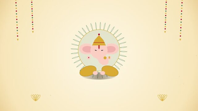 Lord Ganesha vector illustration sits in the center of a minimalist cream background.