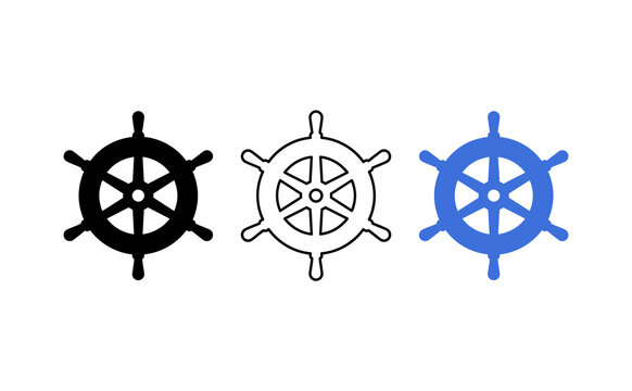 ship wheel icon set, nautical helm steering symbols, marine navigation vector graphics for web design