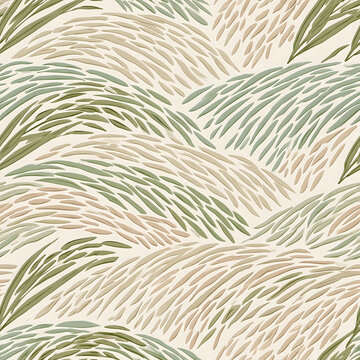 Abstract botanical leaf pattern in soft green and beige tones