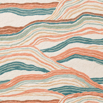 Abstract wavy pastel stripes on textured paper background