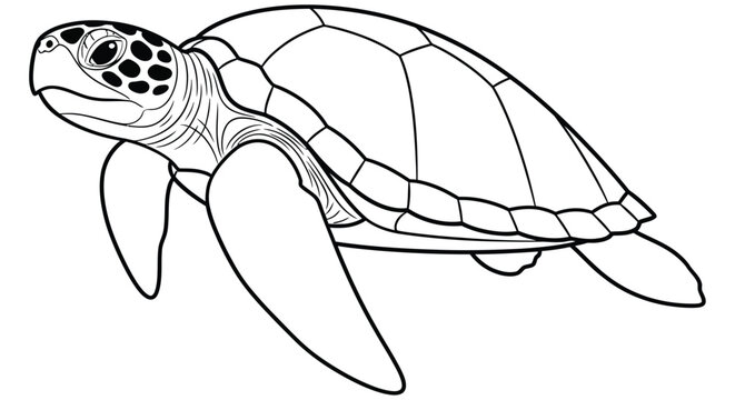 Line drawing depicts a sea turtle with detailed shell and flippers