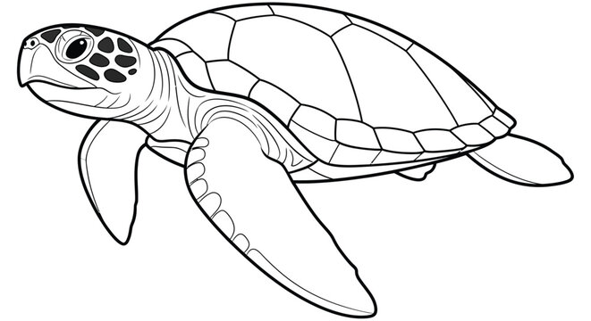 Line drawing of a sea turtle with detailed shell and flippers