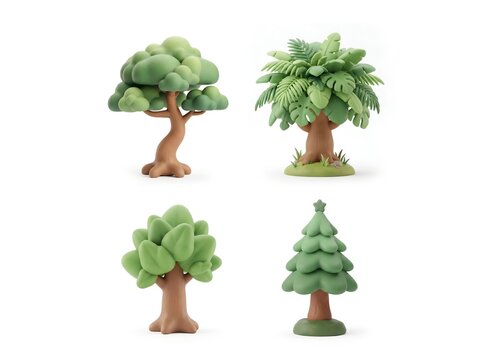 Cute 3D Stylized Adventure Tree Isolated on White Background, Generative AI illustrator