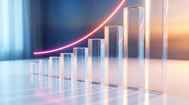 Abstract 3D glass graph symbolizing financial growth in a modern minimalistic design.