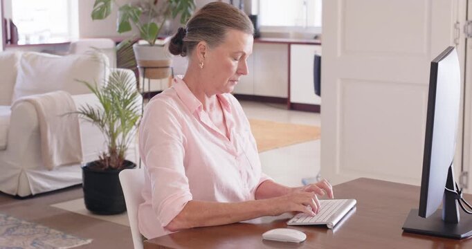 Lifestyle videos indoor of people doing activities at home, Using desktop computer, woman working fr