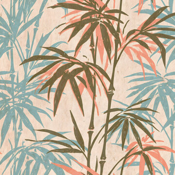 Vintage tropical palm leaf pattern with pastel botanical foliage