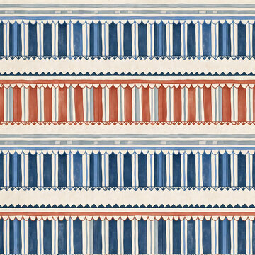 Seamless striped awning pattern in blue and red with vintage fabric style
