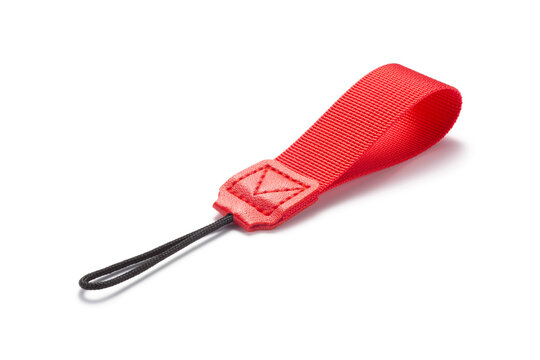 red nylon hand strap for travel tumbler isolated on white background