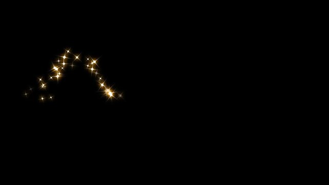 4k golden glitter star sparkle trail animation on black screen, magical twinkling particles, shimmering starlight line, fairy dust glow effect, glowing doodle stars, fantasy sparkle transition.