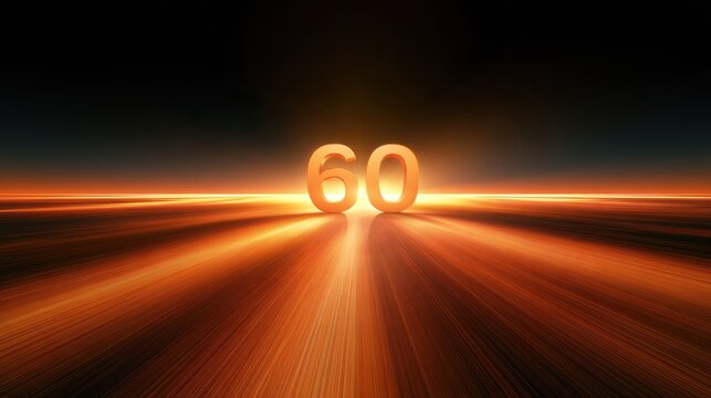 A glowing number 60 stands at the center with warm light spreading out against a dark horizon, marking a new chapter ahead.