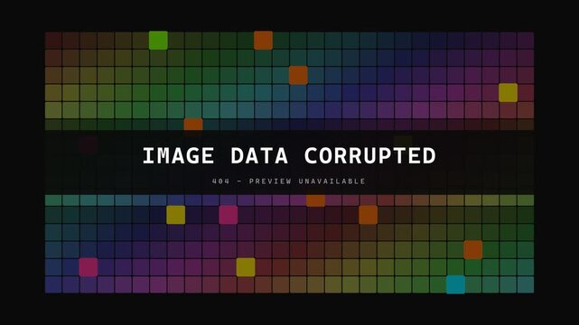 Digital Corruption Screen with Flickering Rainbow Color Grid Animation