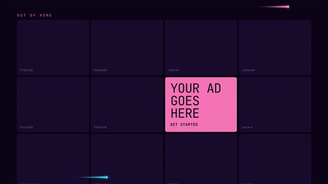 Advertising Grid Layout with Pink Placeholder on Dark Background