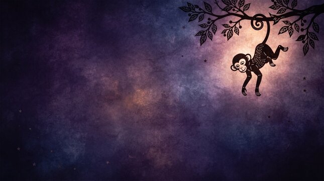 Artistic paper cut out monkey on textured sky background