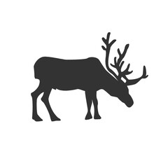 Dark charcoal reindeer silhouette standing caribou antler icon christmas winter animal isolated illustration. © Rafia