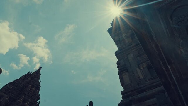 Dramatic Sun Rays Hitting the Edge of Ancient Temple Architecture