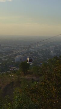 Kok Tobe Cable Car Cabin Above Almaty Skyline