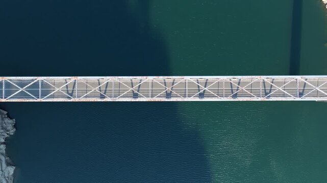 An Aerial View Shows Mourulle Bridge Crossing the Water Near Xill&aacute;n, Chantada, Spain - Aerial Topdown Shot