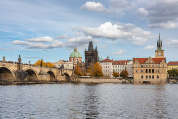 Fototapeta premium Panoramic View of Charles Bridge and Old Town Prague