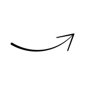 Sketch of a black hand drawn curved arrow pointing right on a white background