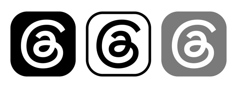 Set of different new Threads App icons, isolated on transparent background, vector illustration. Threads is an American social media microblogging service operated by Meta Platforms