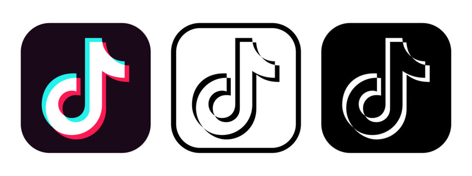 Set of different TikTok App icons, isolated on transparent background, vector illustration. TikTok is a social networking service and short-form online video platform