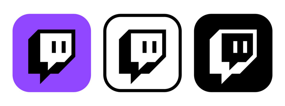 Set of different Twitch App icons, isolated on transparent background, vector illustration. Twitch is an American video live-streaming service popular in video games