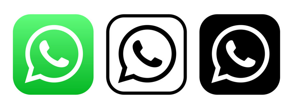 Set of different WhatsApp App icons, isolated on transparent background, vector illustration. WhatsApp is an American social media and instant messaging service